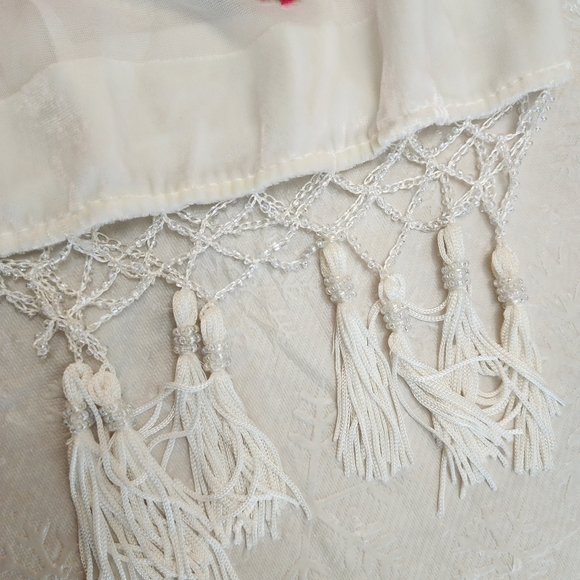 Jayley Silk Floral Kimono Cream White devore Jacket Coverup with Tassels Onesize - Picture 9 of 16